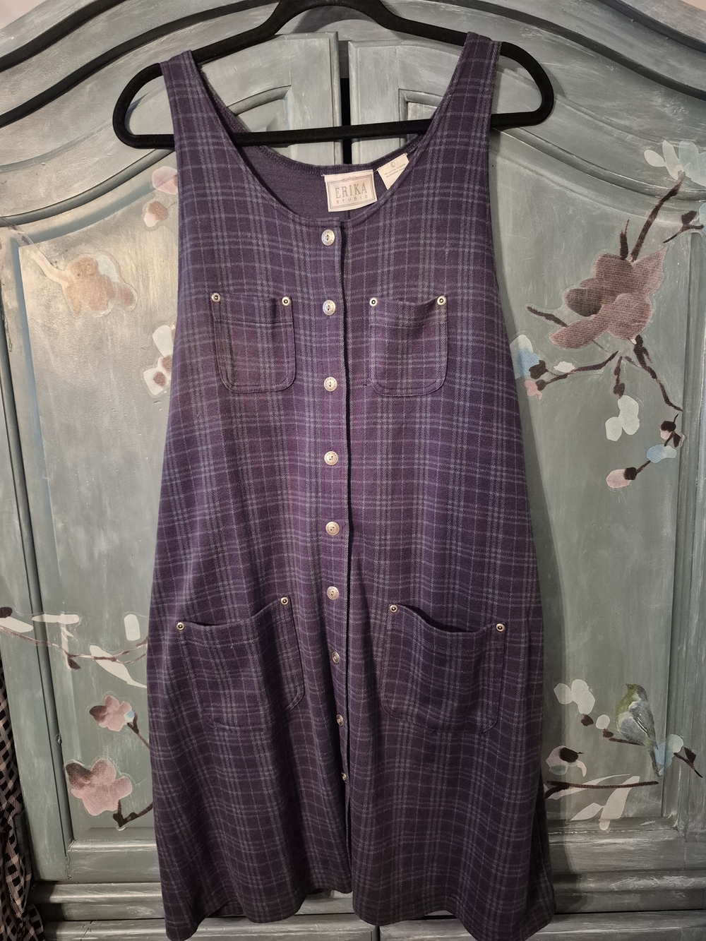 Vintage 80's Erika Navy Plaid Button-Front Women's Dress